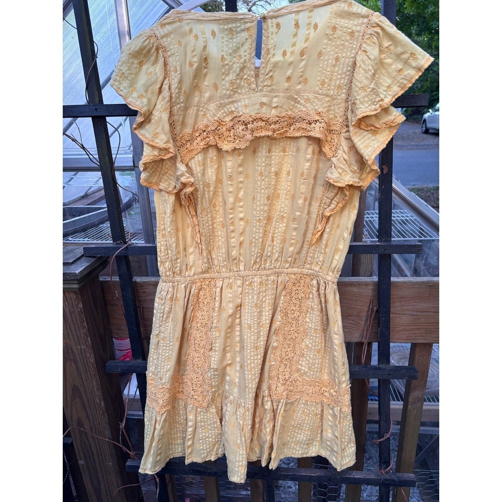 LoveShackFancy Yellow Lace-Trim Mini Dress Cottagecore Flutter Sleeve S boho - Picture 12 of 16